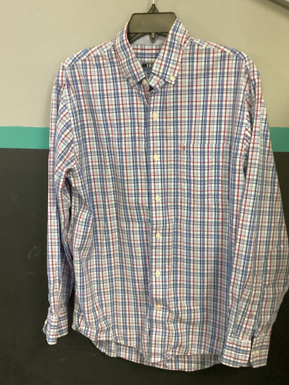 Izod Red, Blue and White Plaid Button-Down Shirt